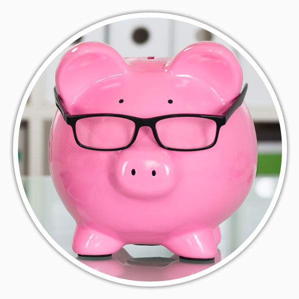 Piggybank wearing glasses